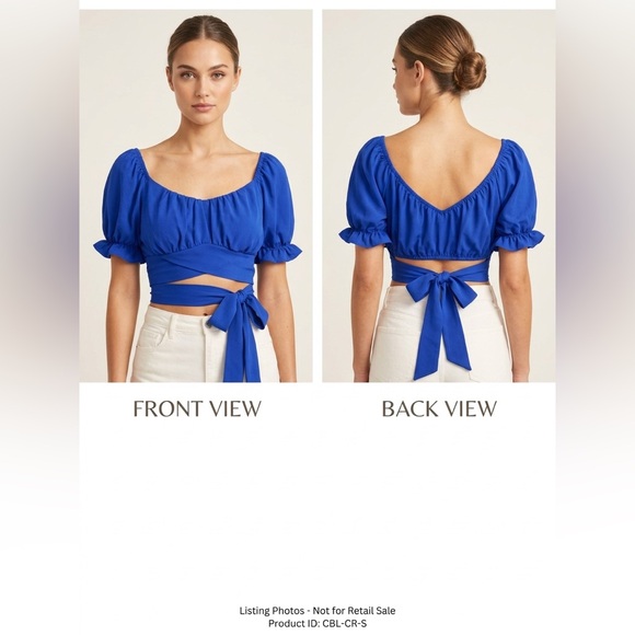 Source Unknown Tops - Blue Puff Sleeve Wrap Top